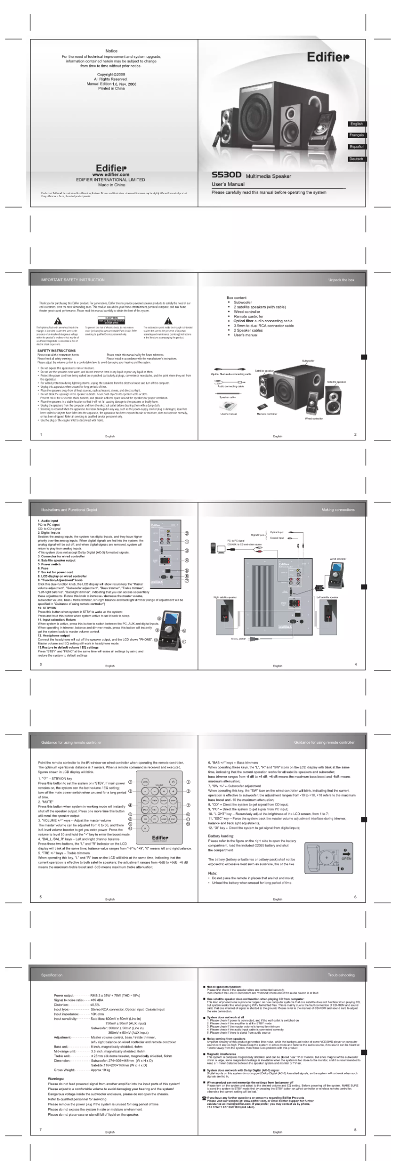 First page image of the manual for S530D