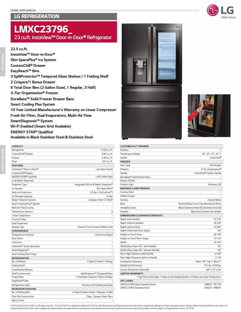 Page 1 of the manual Technical Sheet LG LMXC23796S