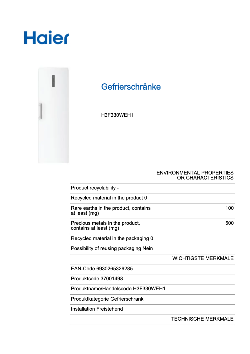 First page image of the manual for H3F-330WE