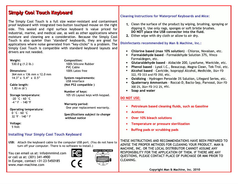 First page image of the manual for Simply Cool Touch