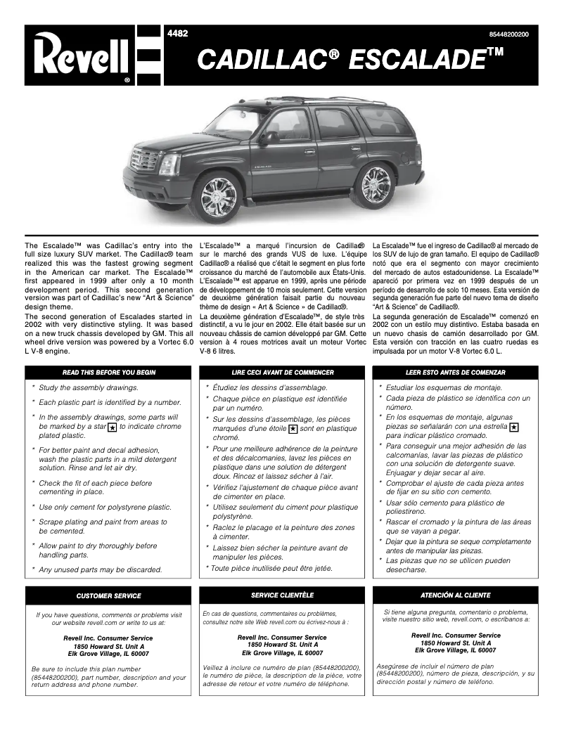Page 1 of the manual User Manual Revell Cadillac Escalade