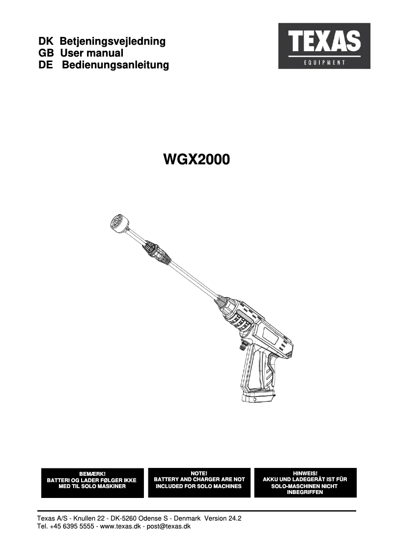 First page image of the manual for WGX2000