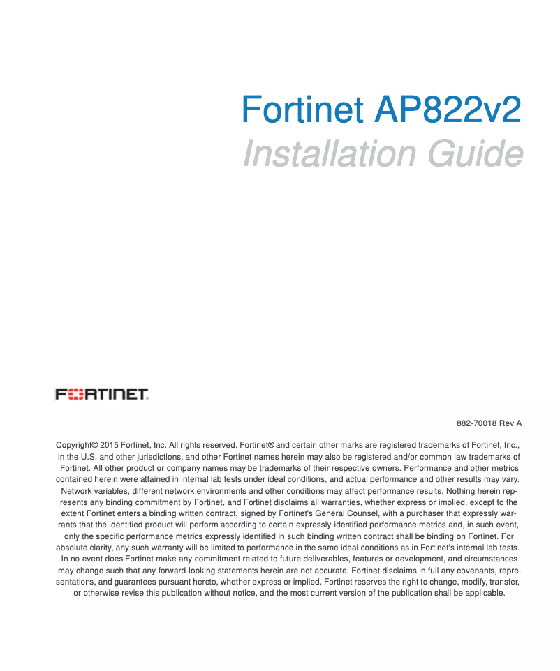 Page 1 of the manual User Manual Fortinet AP822i