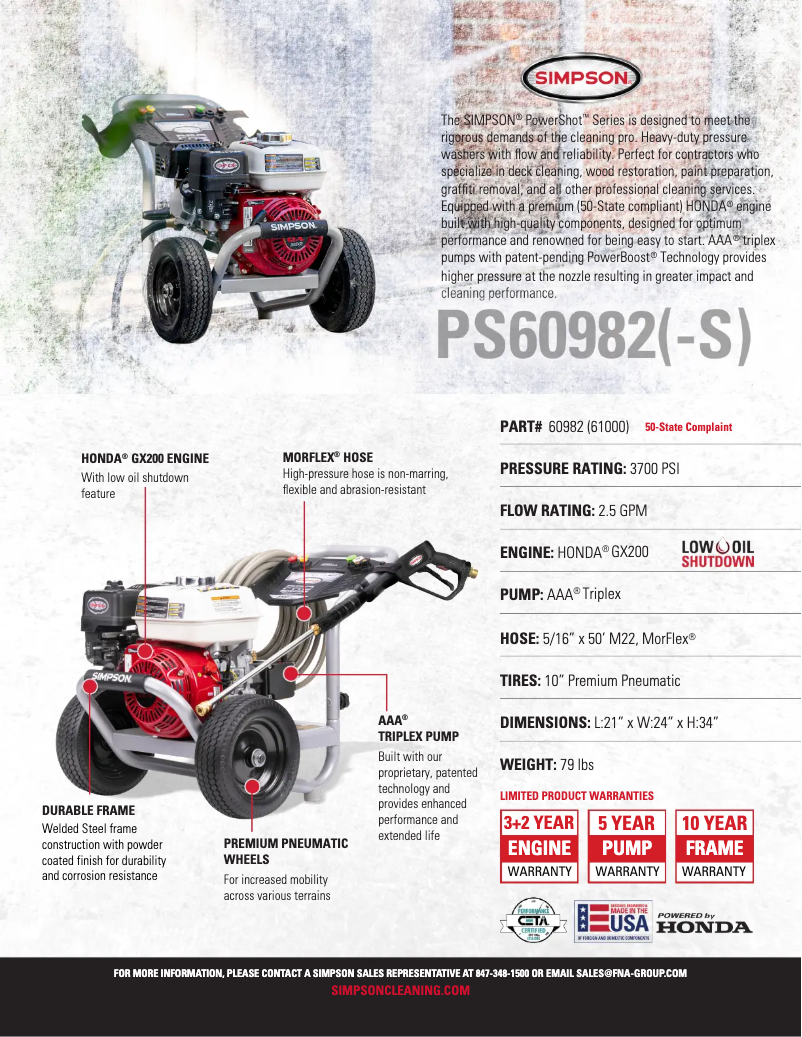 Page 1 of the manual Technical Sheet Simpson PowerShot PS-60982-S