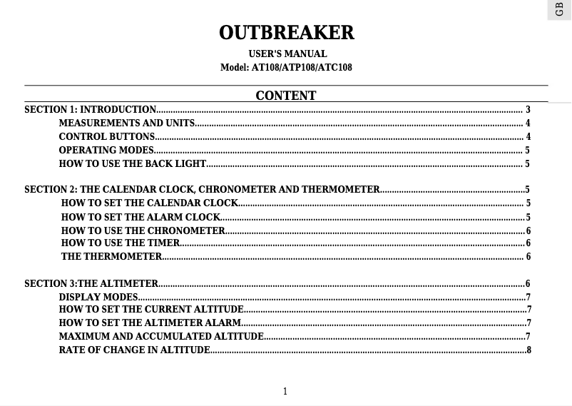 Page 1 of the manual User Manual Oregon Scientific AT108