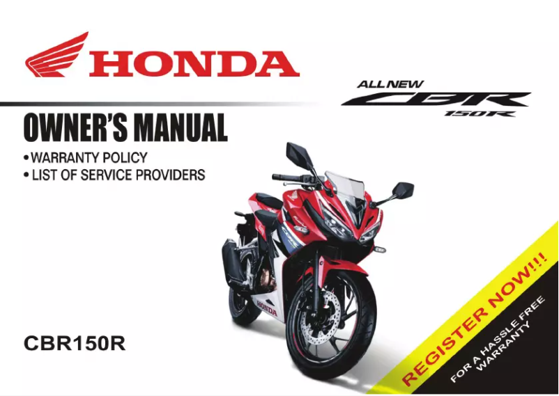Page 1 of the manual User Manual Honda CBR150R (2018)