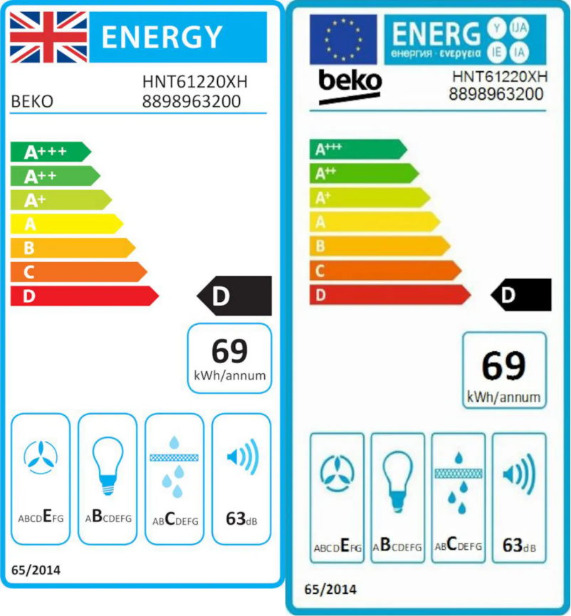 Page 1 of the manual Energy Label Beko HNT61220