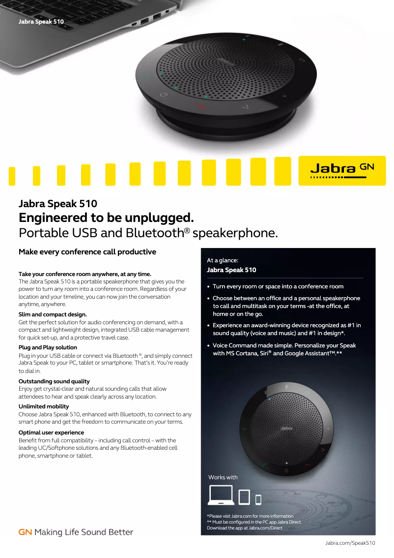 Page 1 of the manual Technical Sheet Jabra Speak 510+