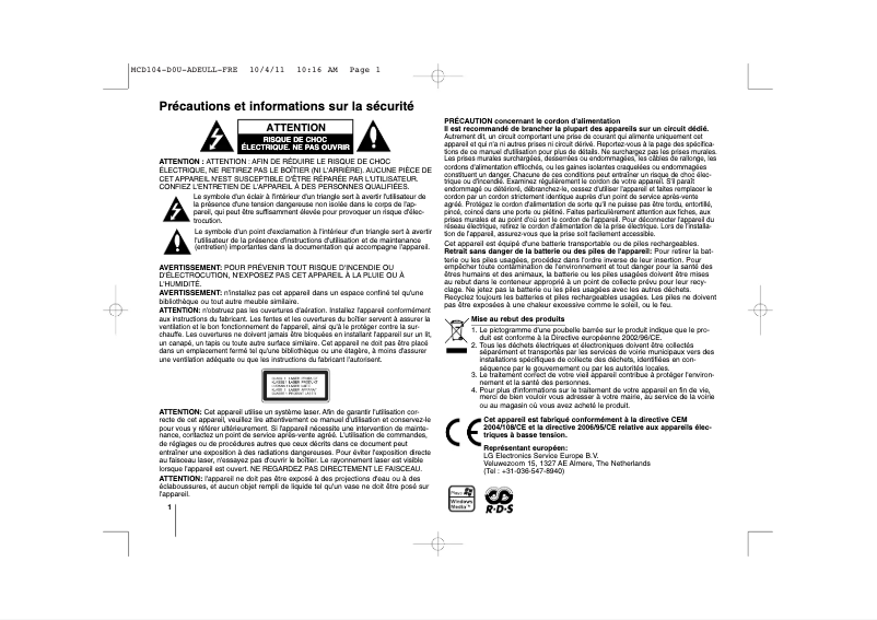First page image of the manual for MCD204