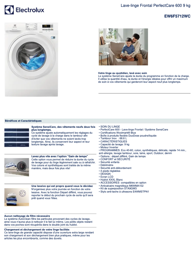 Page 1 of the manual Technical Sheet Electrolux EW6F5712WC
