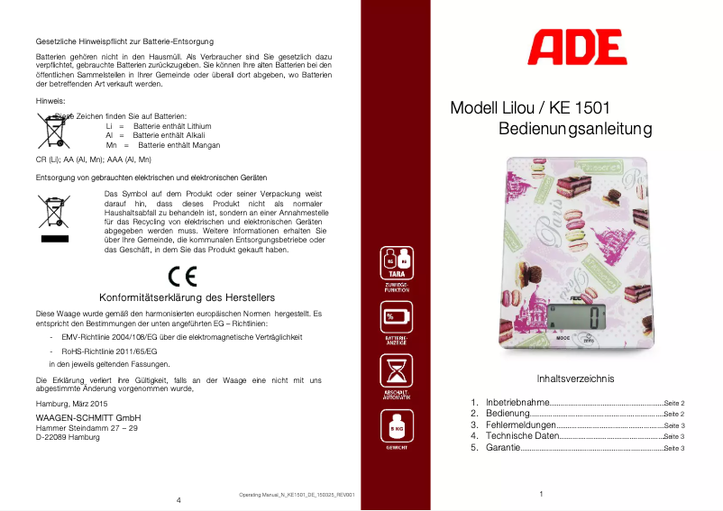 First page image of the manual for Lilou KE 1501