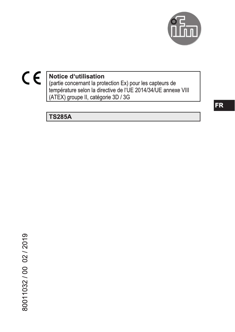 Page 1 of the manual User Manual IFM TS285A