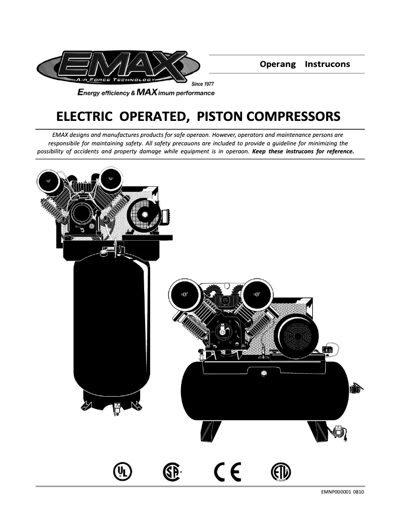 First page image of the manual for ES10V080V1