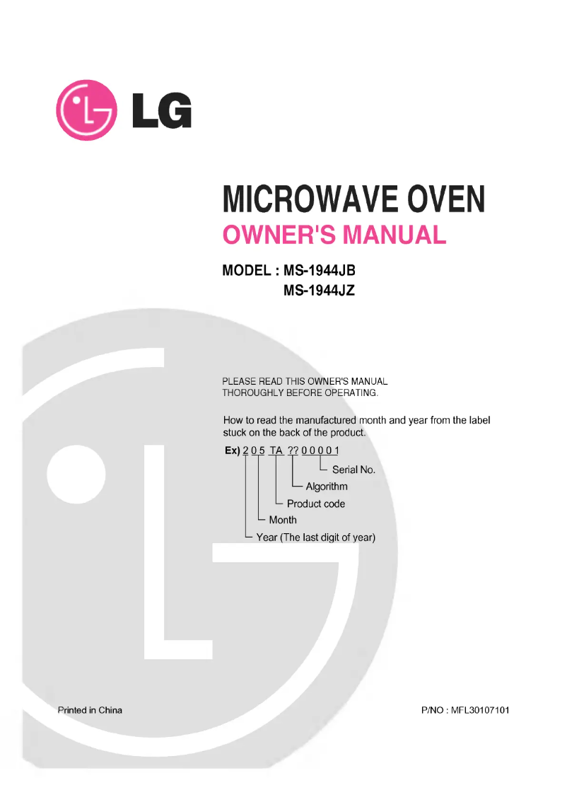 Page 1 of the manual User Manual LG MS-1944J