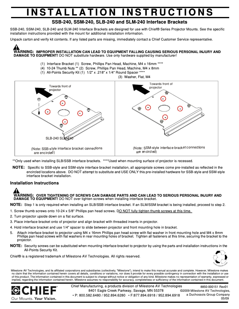 Page 1 of the manual User Manual Chief SLB240