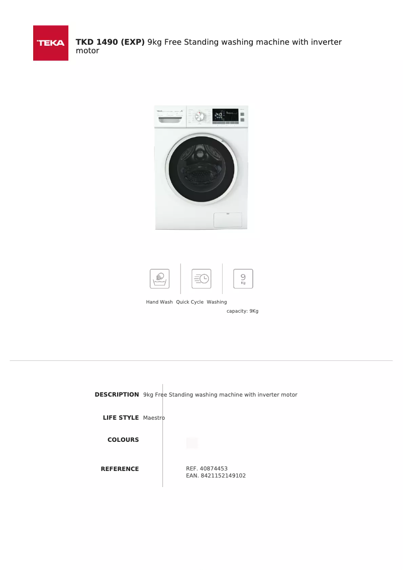 Page 1 of the manual User Manual Teka TKD 1490 EXP