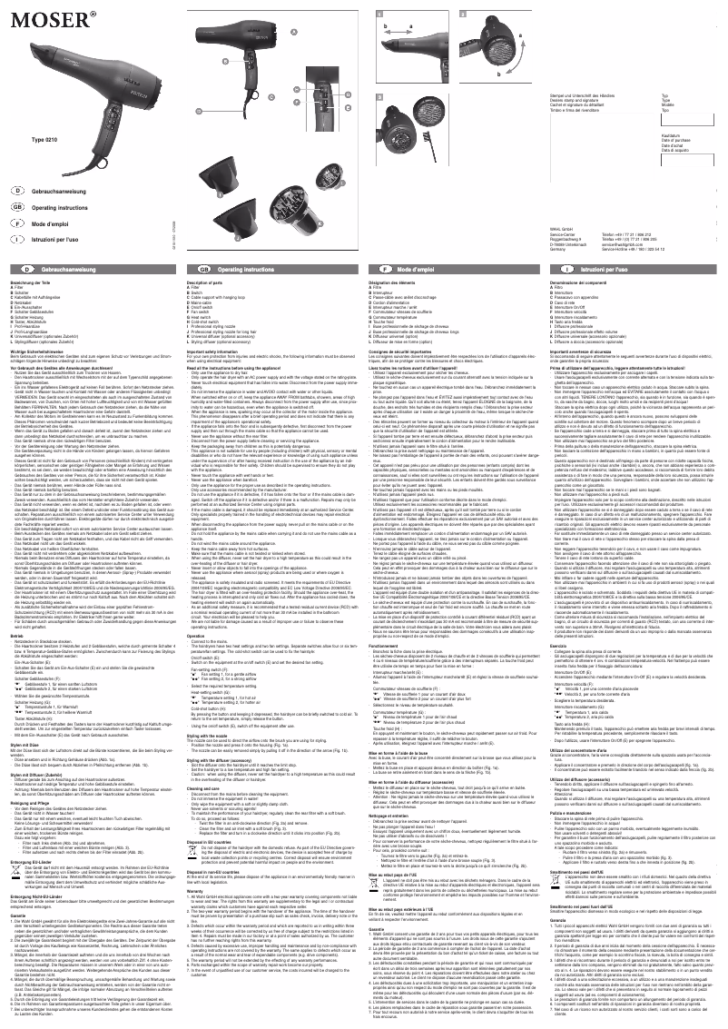 Page 1 of the manual User Manual Moser 0210 Edition