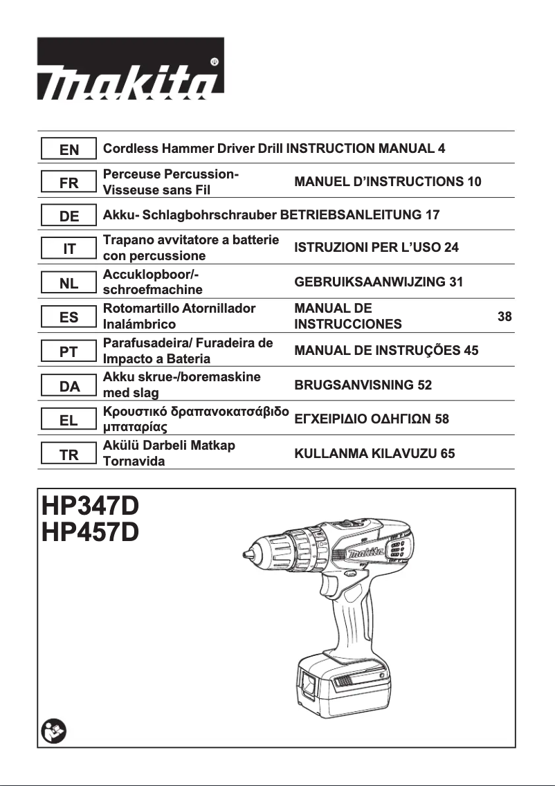 Page 1 of the manual User Manual Makita HP457DWE