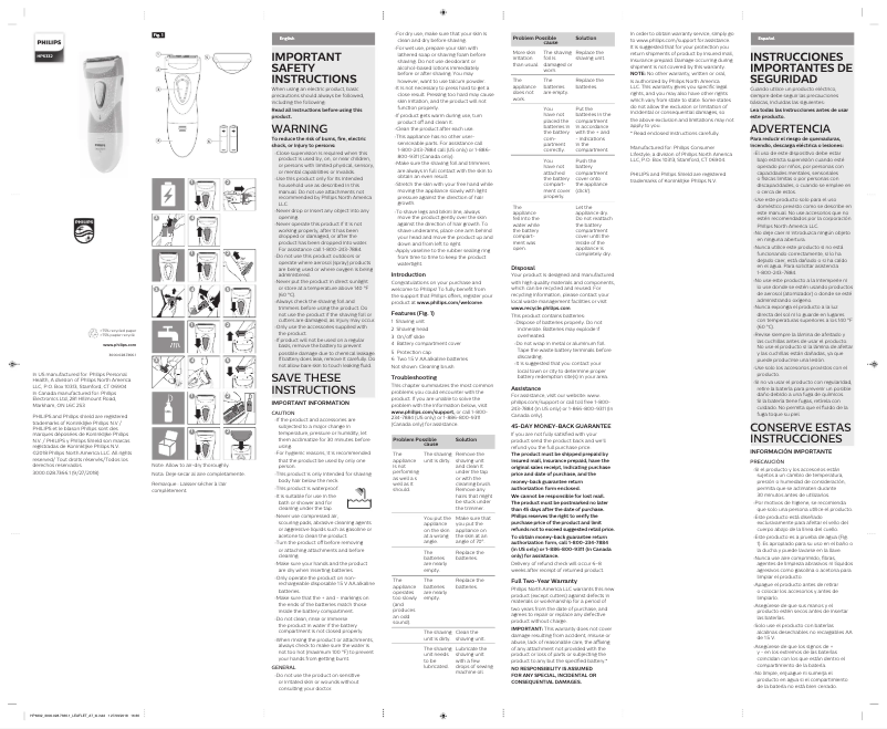 Page 1 of the manual User Manual Philips SatinShave Essential Wet & Dry HP6332