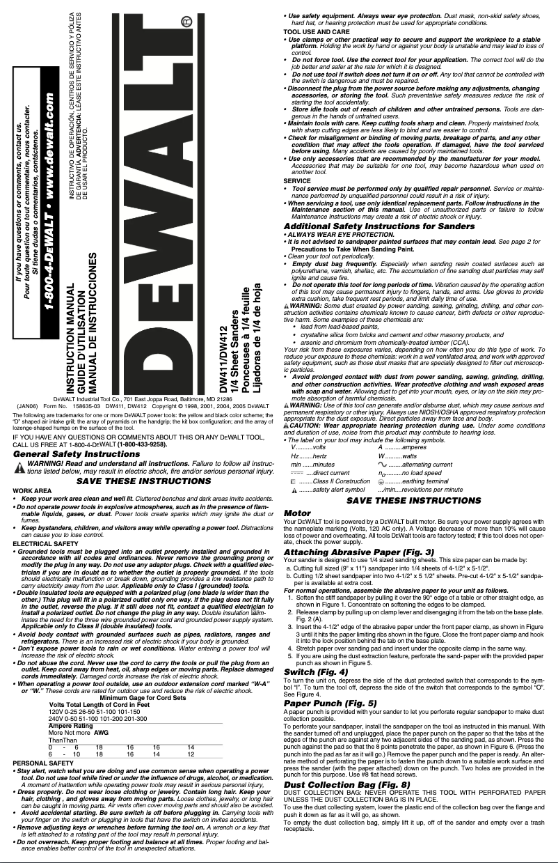 Page 1 of the manual User Manual DeWalt DW411