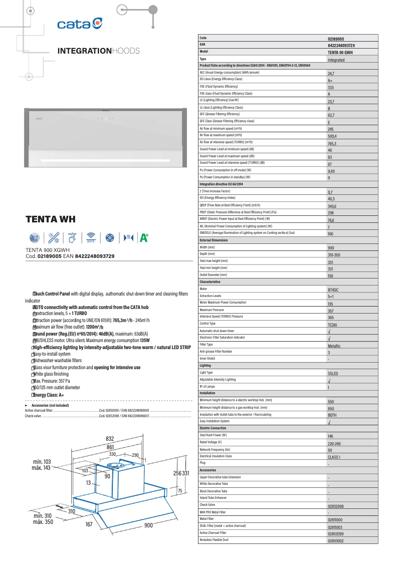 Page 1 of the manual Technical Sheet CATA TENTA