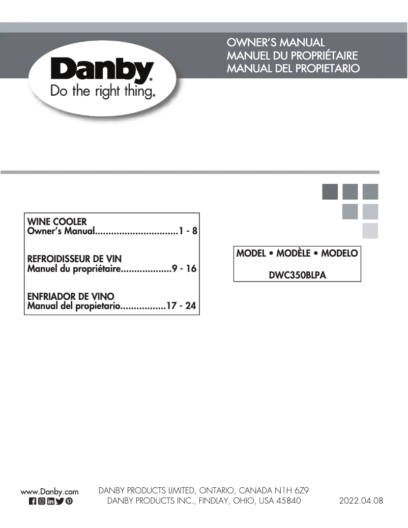 Page 1 of the manual User Manual Danby DWC350BLPA