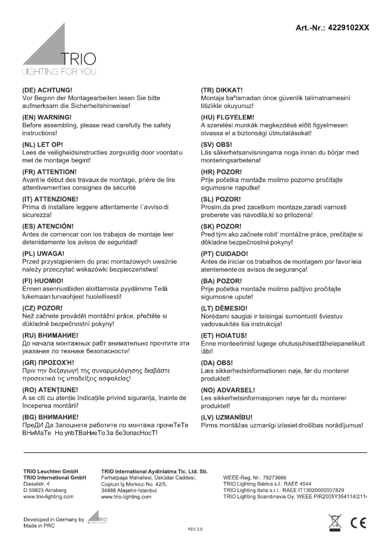 First page image of the manual for Varese 422910207