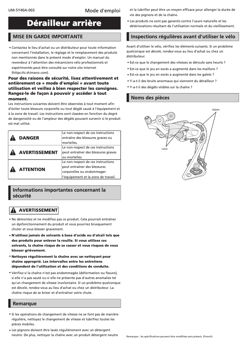 Page 1 of the manual User Manual Shimano RD-T6000-SGS