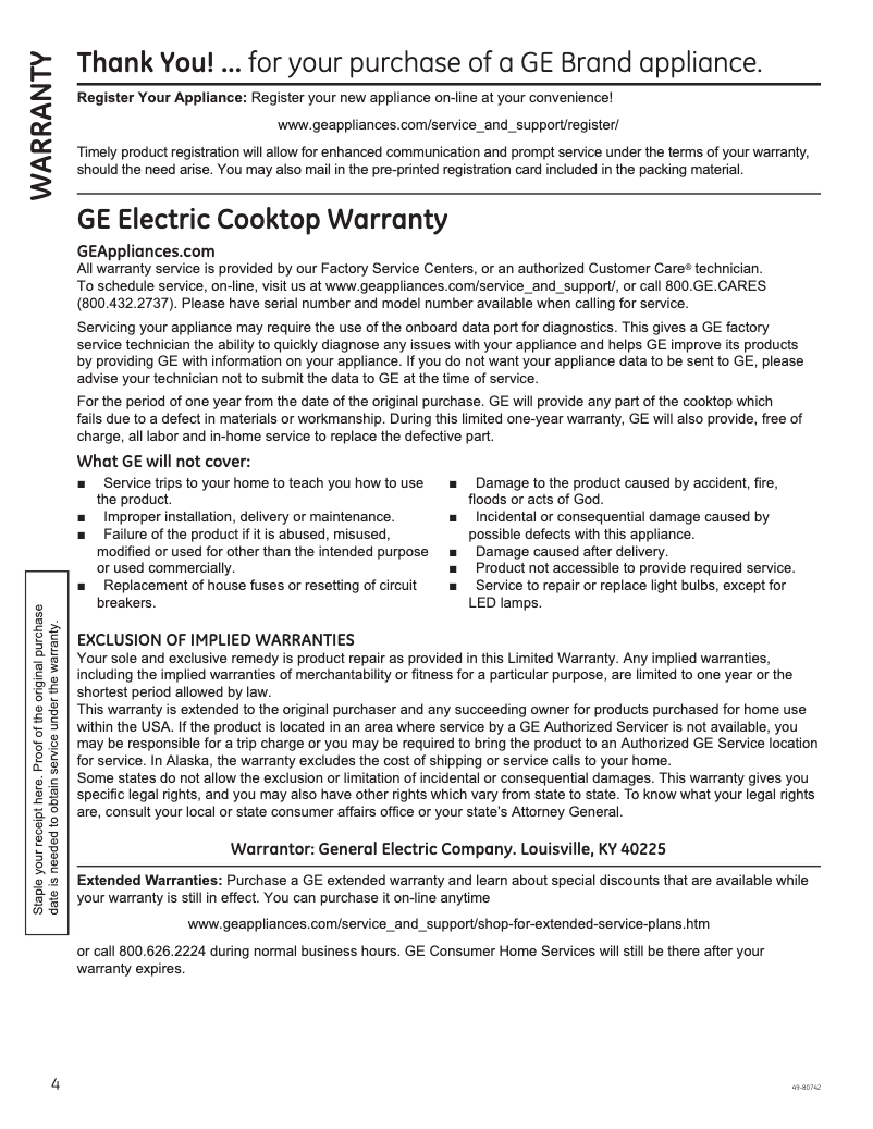Page 1 of the manual Warranty Information GE Profile PHP9030SJSS