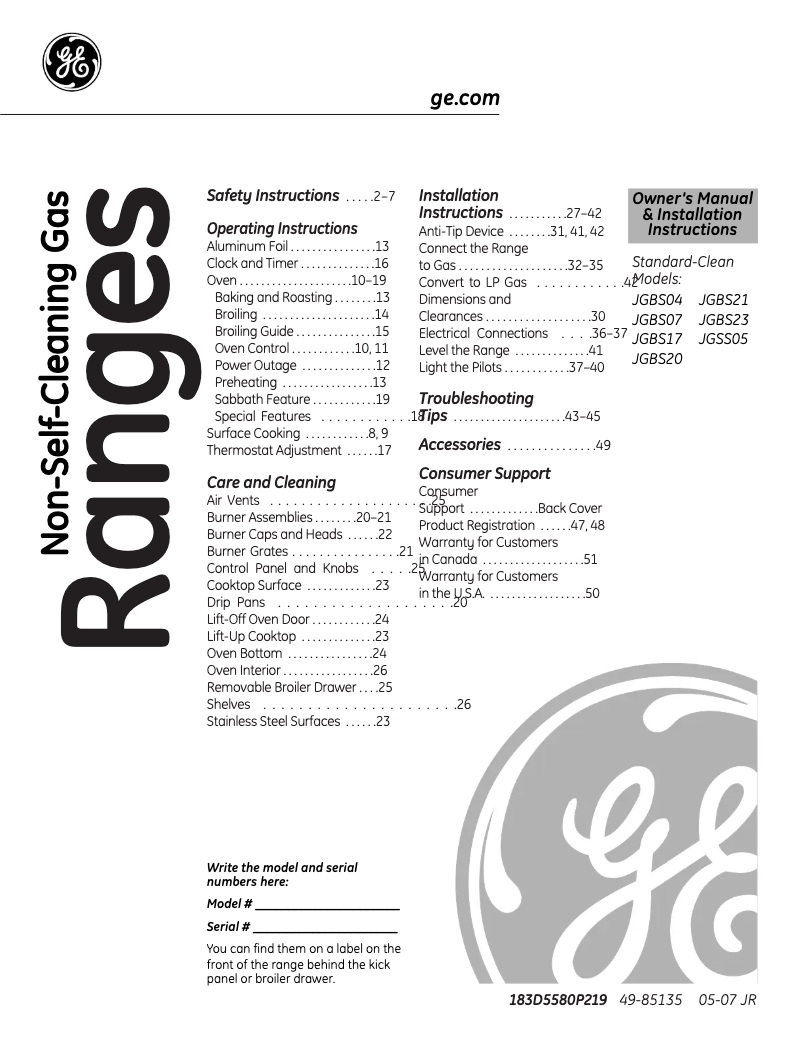 Page 1 of the manual Installation Guide GE JGBS17PEAAD