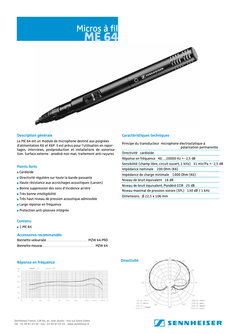 Page 1 of the manual Technical Sheet Sennheiser ME 64