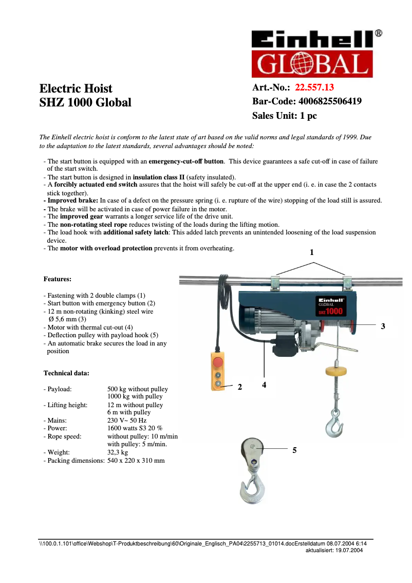 First page image of the manual for SHZ 1000