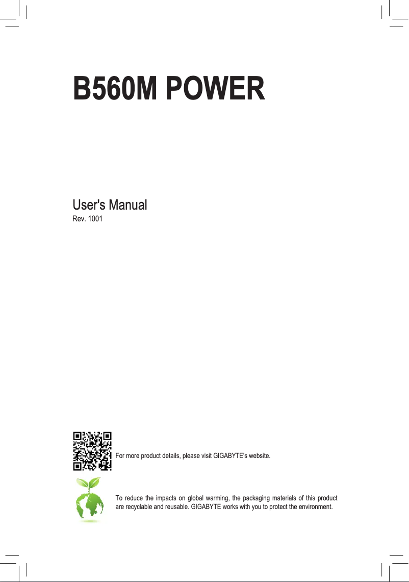 Page 1 of the manual User Manual Gigabyte B560M POWER