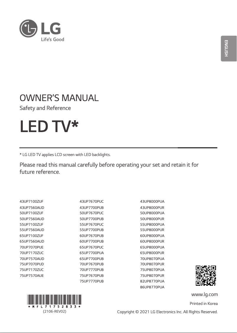 Page 1 of the manual User Manual LG 60UP7700PUB