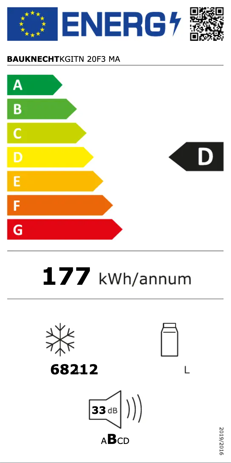 Page 1 of the manual Energy Label Bauknecht KGITN 20F3 MA