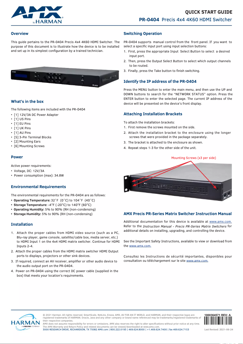 First page image of the manual for PR-0404