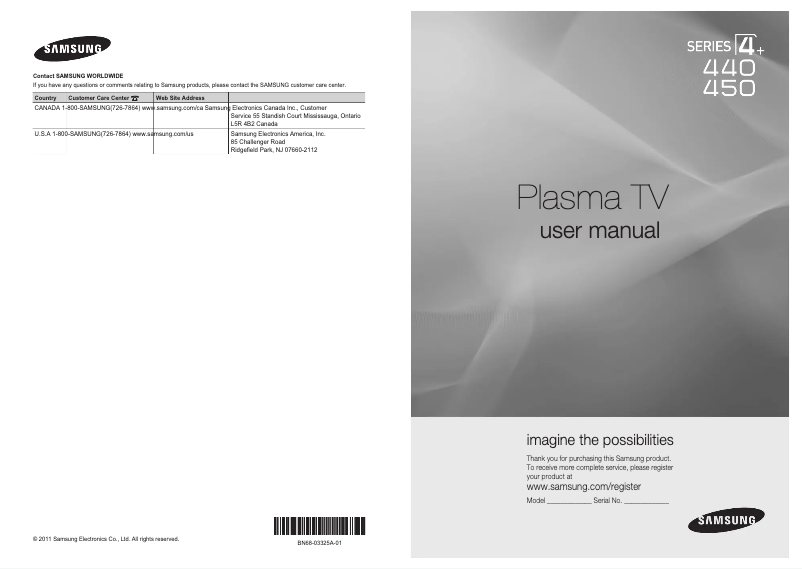 Page 1 of the manual User Manual Samsung PN43D450A2D
