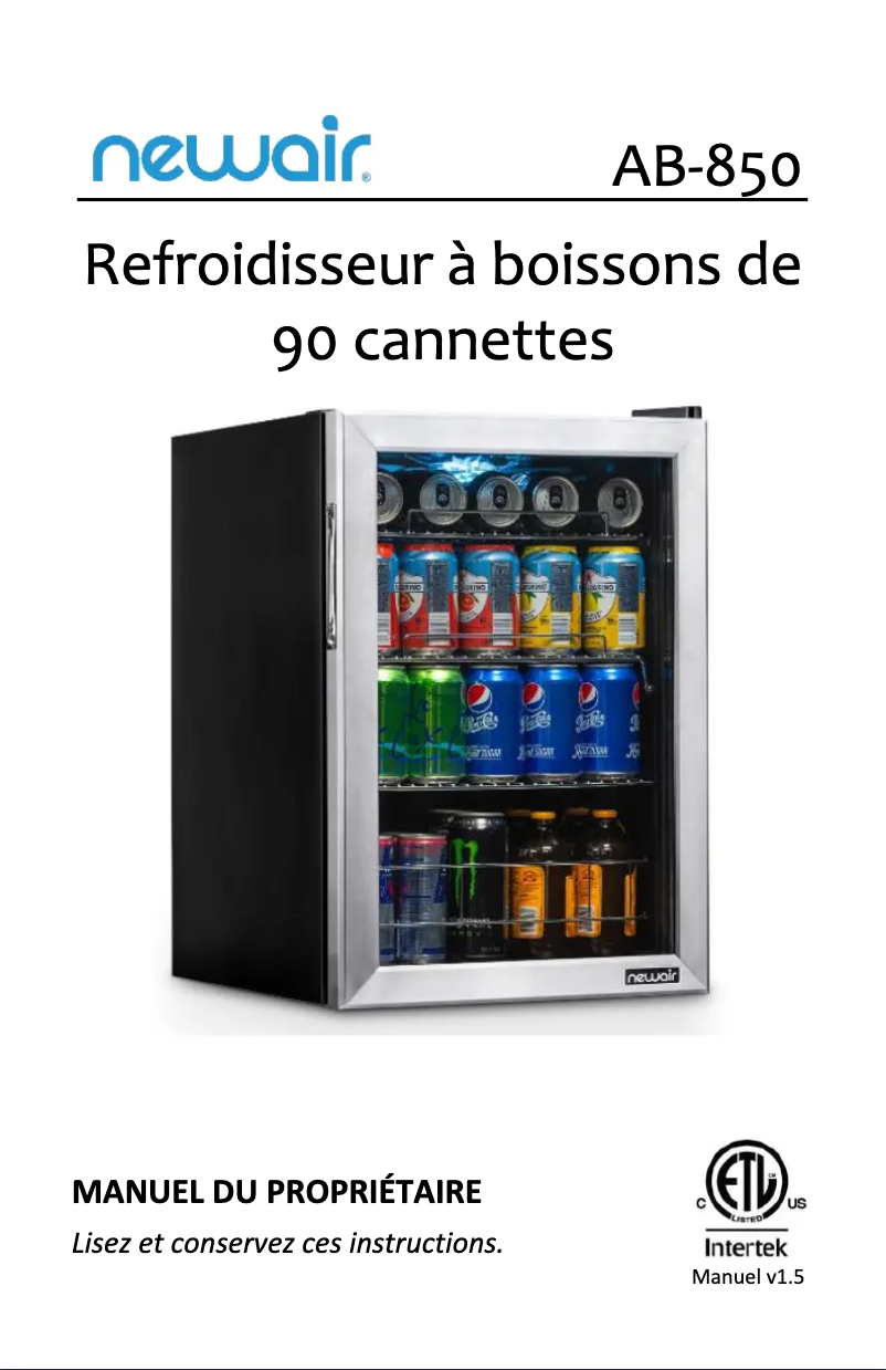 Page 1 of the manual User Manual NewAir AB-850