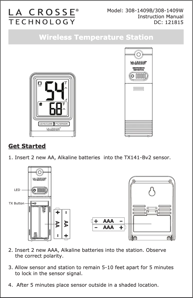 Page 1 of the manual User Manual La Crosse Technology 308-1409W