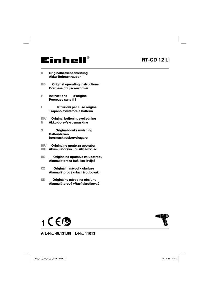 First page image of the manual for RT-CD 12 Li