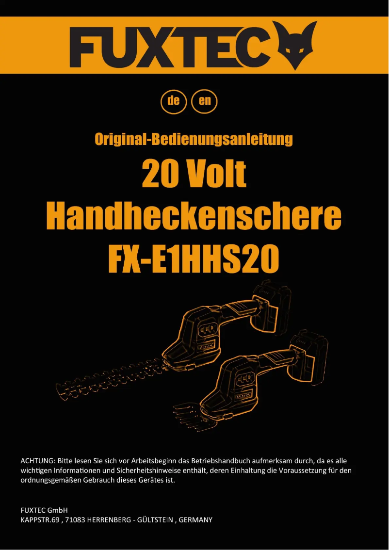 First page image of the manual for FX-E1HHS20