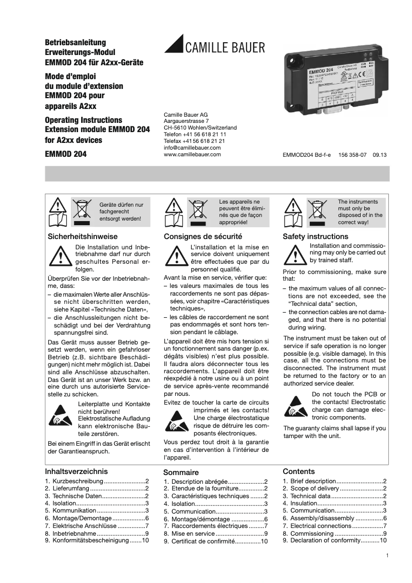 First page image of the manual for EMMOD204