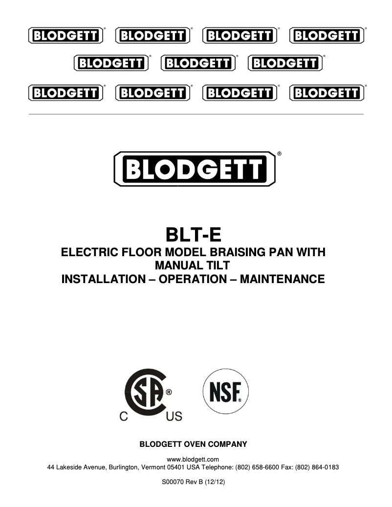 Page 1 of the manual User Manual Blodgett BLT-30E