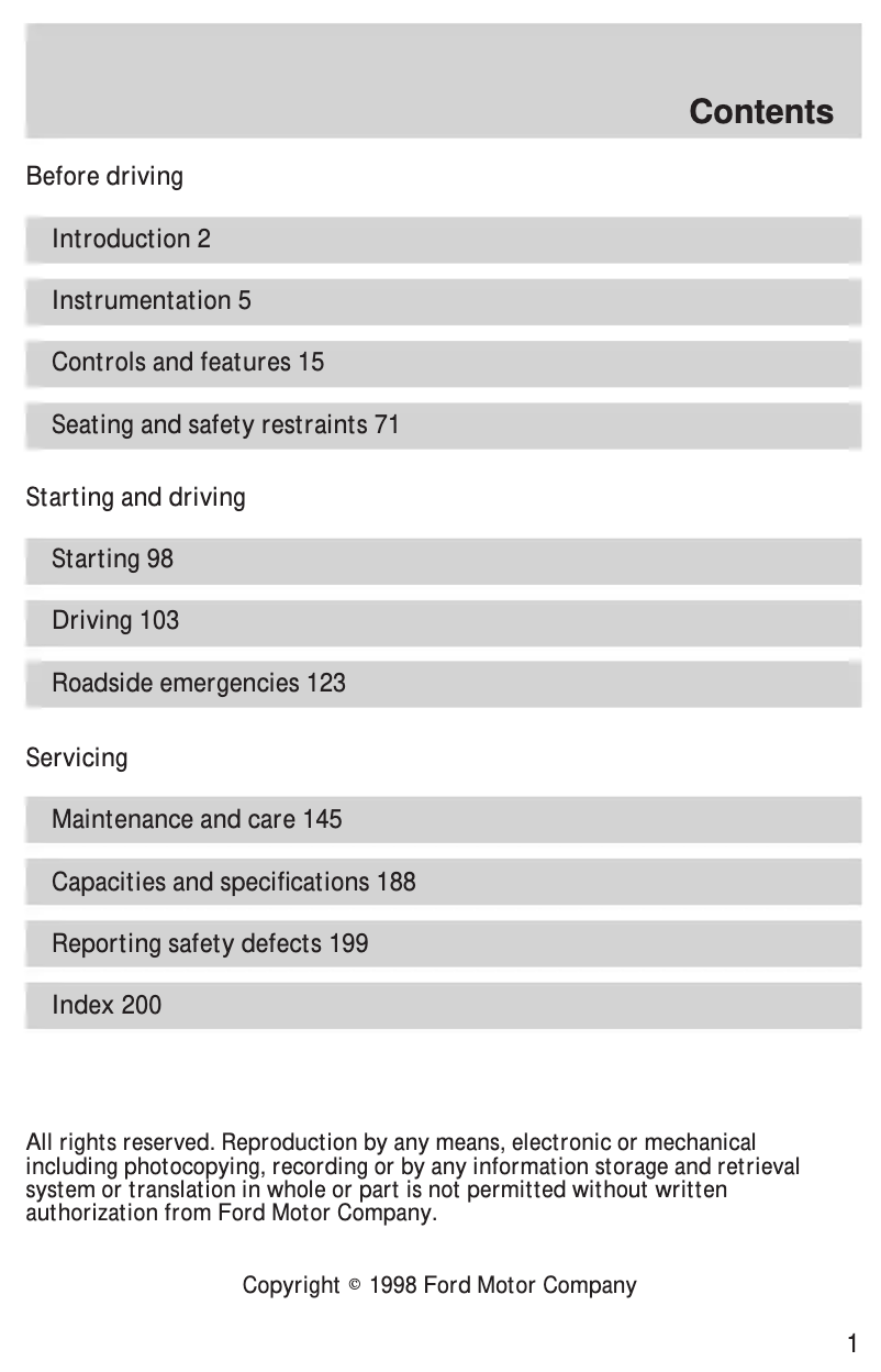 Page 1 of the manual Instruction Manual Ford E-150 (1999)
