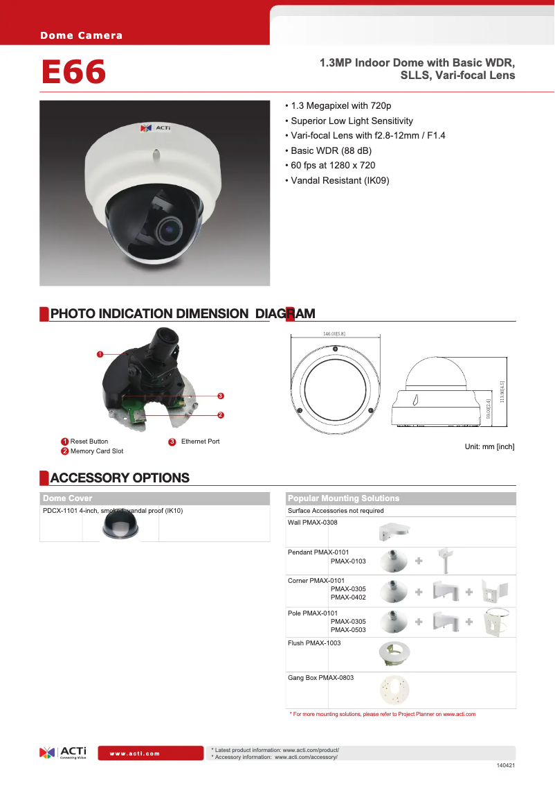 Page 1 of the manual Technical Sheet ACTi E66