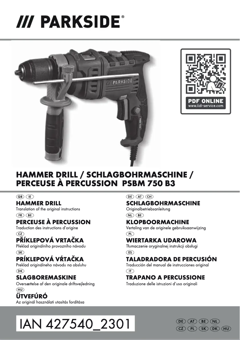 Page 1 of the manual User Manual Parkside PSBM 750 B3