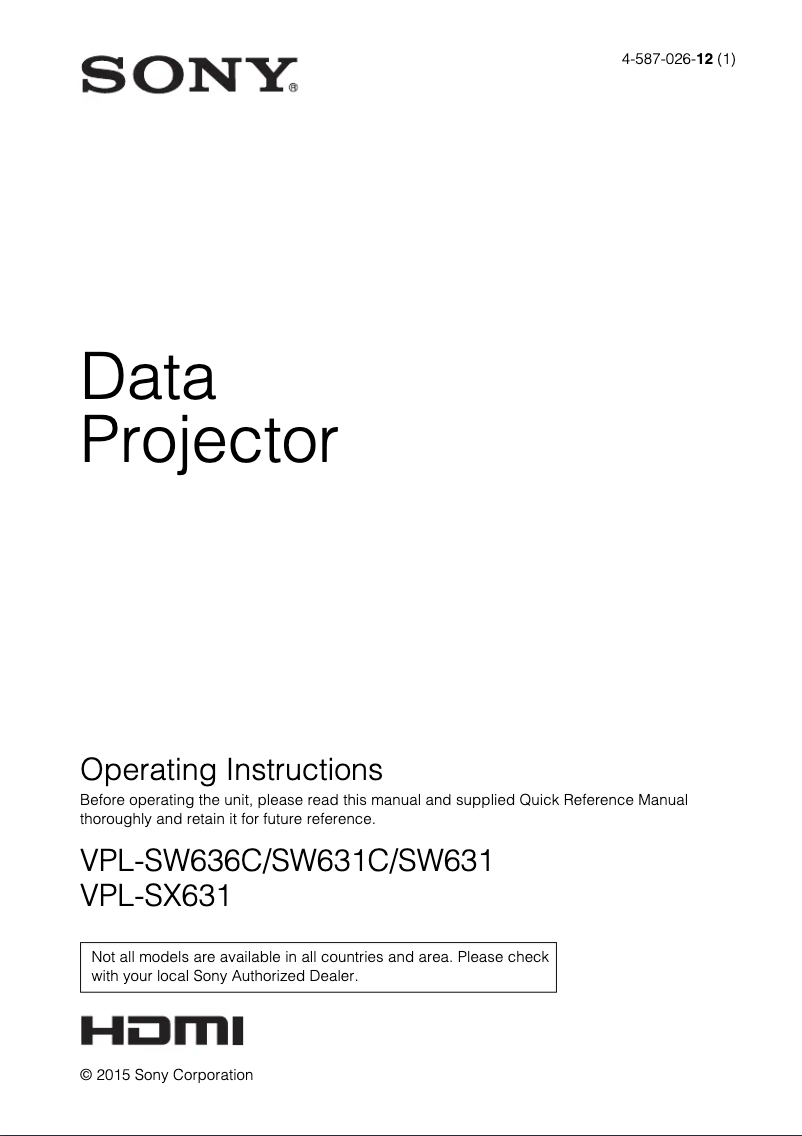 Page 1 of the manual User Manual Sony VPLSX631M