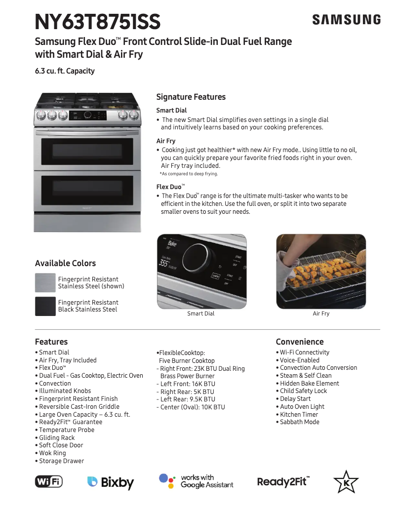 Page 1 of the manual Technical Sheet Samsung NY63T8751SG