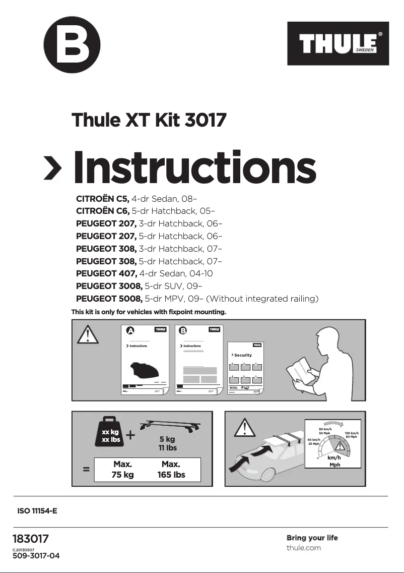 Page 1 of the manual User Manual Thule XT Kit 3017