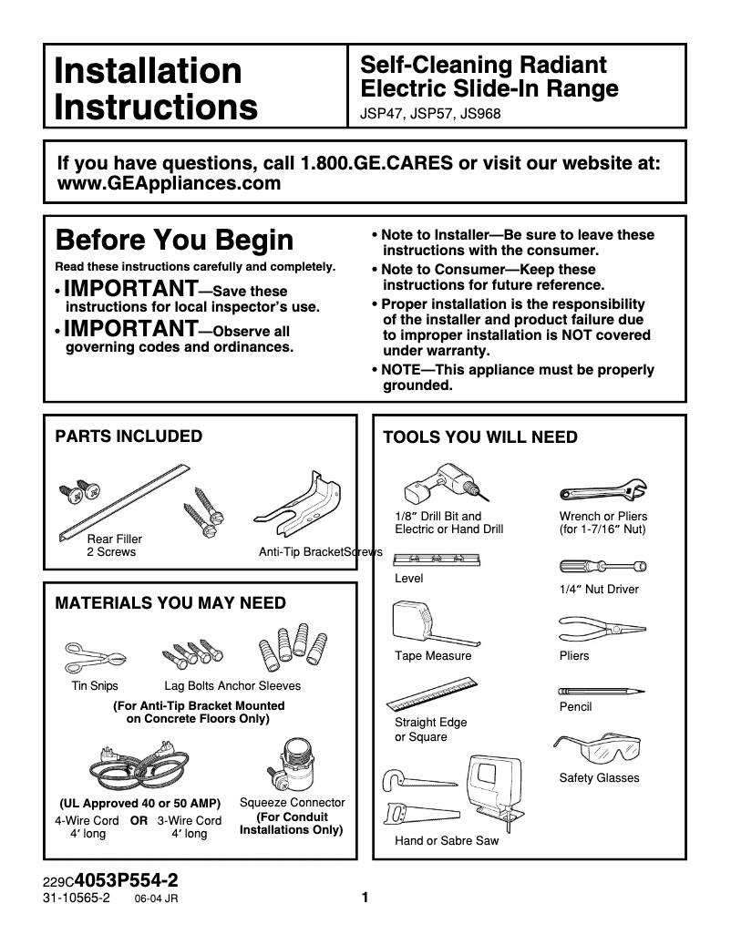 First page image of the manual for Profile JS968KFCC